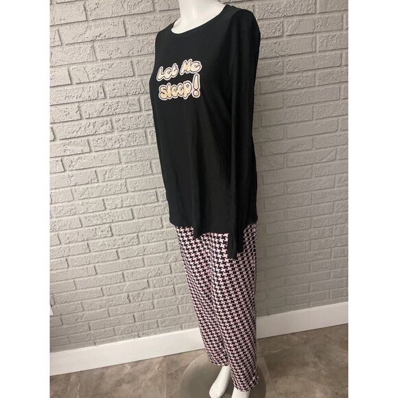 Just Be ‘Let Me Sleep’ Black & Pink Women Pajamas 2 Pcs Set Size L - Picture 3 of 8